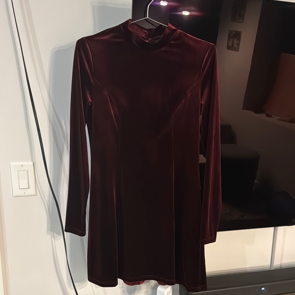 Forever 21 Maroon Dress with Long Sleeves and Mock Neck for Cocktail